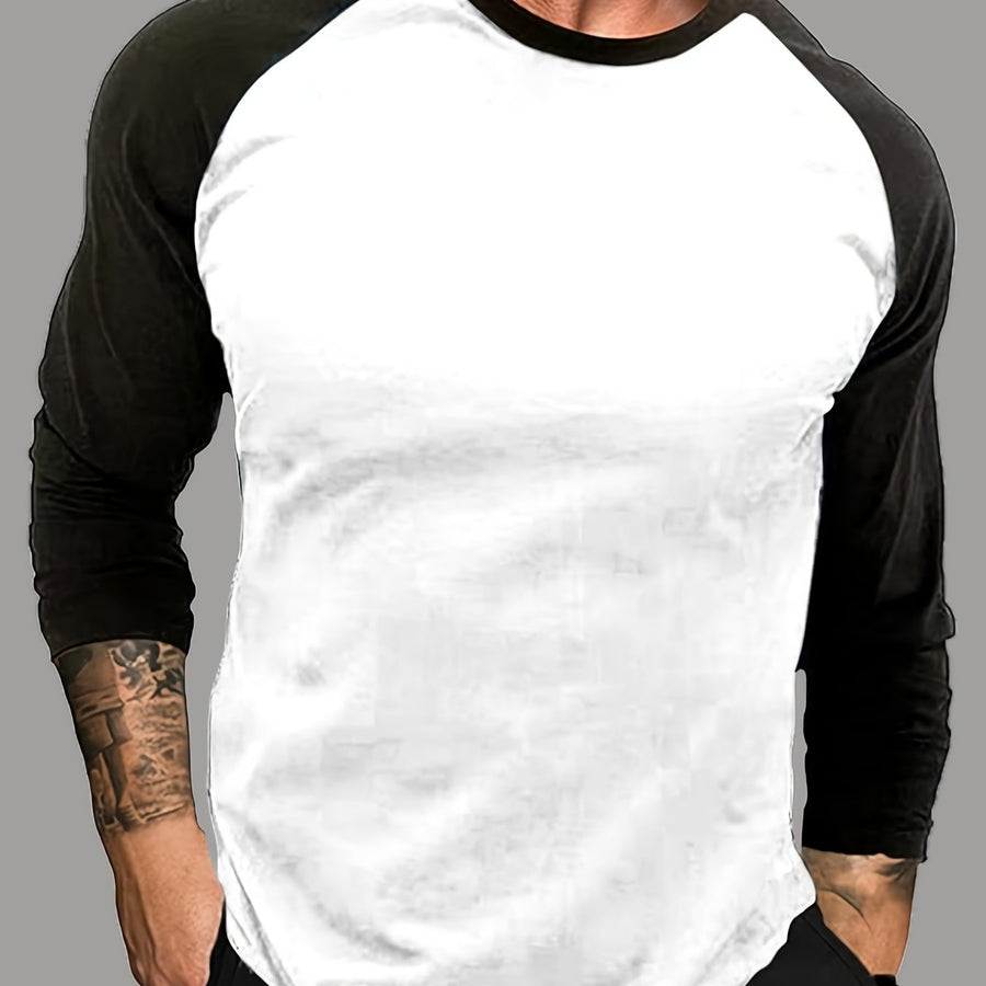Herr T-shirt Raglan Långärmad Tvåfärgad Rund Hals