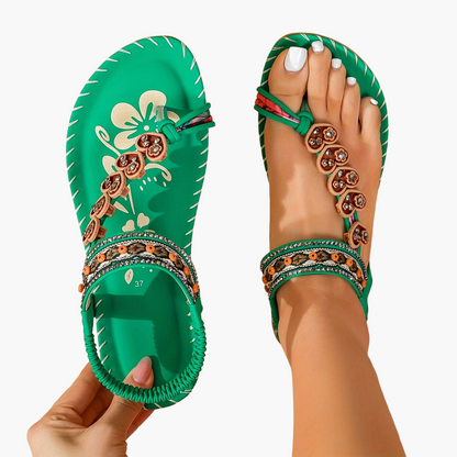 Dam Sandaler Boho Stil Med Dekorativa Pärlor och Blommor – Perfekta för Sommaren