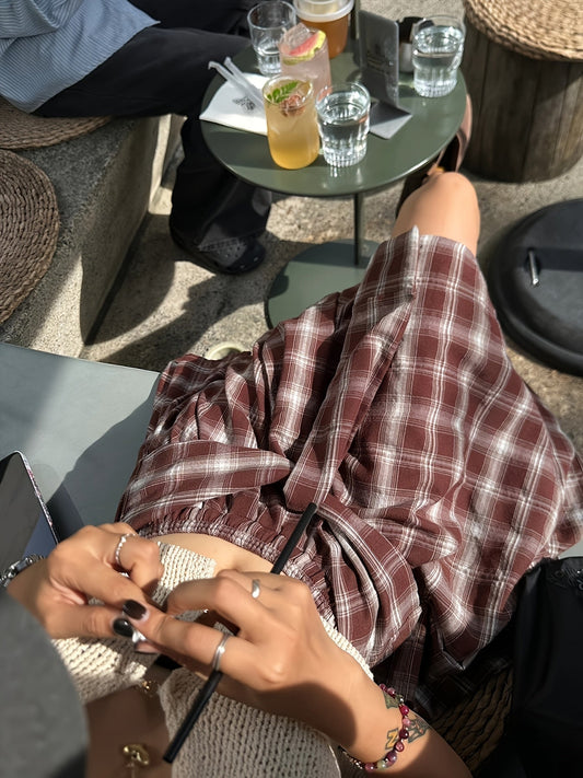 Dam Kjol Asymmetrisk Skjortstil Rutig Streetwear Urban Stil