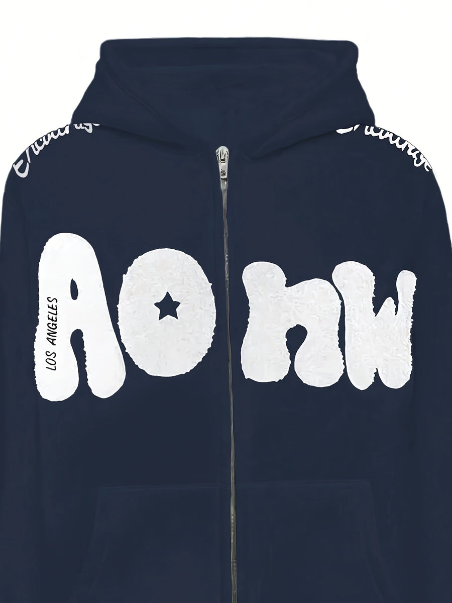 Rosa dragkedjehoodie med stjärna och text