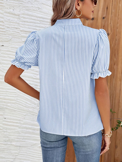 Dam Blus Randig Vardag Elegant Puffärm Vår/Sommar