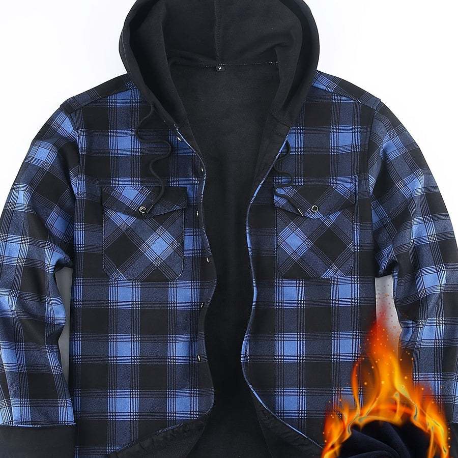 Men���s Plaid Hooded Thermal Flannel Shirt Jacket