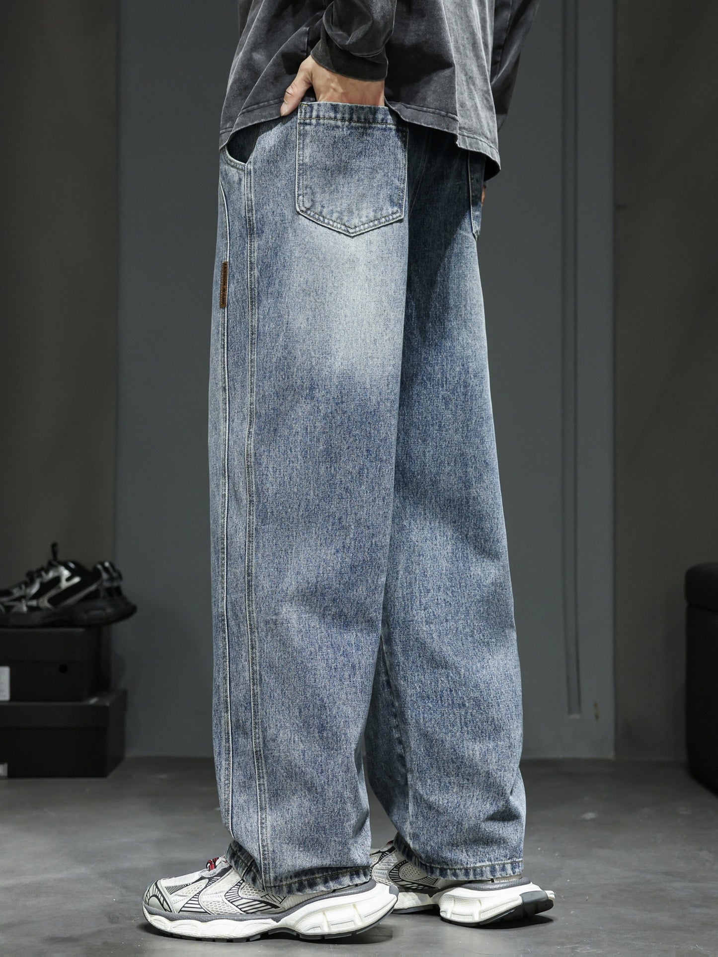 Herr Lösa Baggy Jeans Streetwear Lediga Byxor för Unga