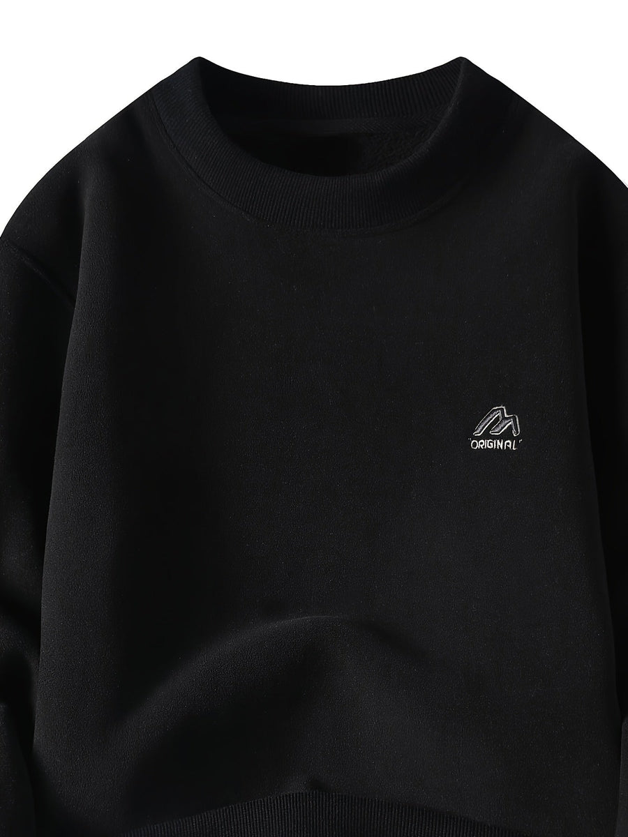 Unisex Tröja med Rund Hals och Fleeceinsida, Varm Tjock Tröja, Khaki