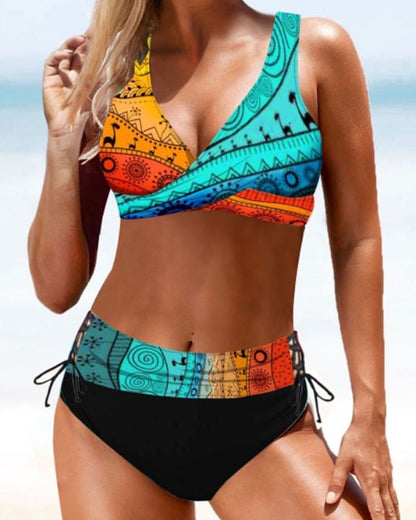 Samantha – Höga midja färgglad bikini baddräkt
