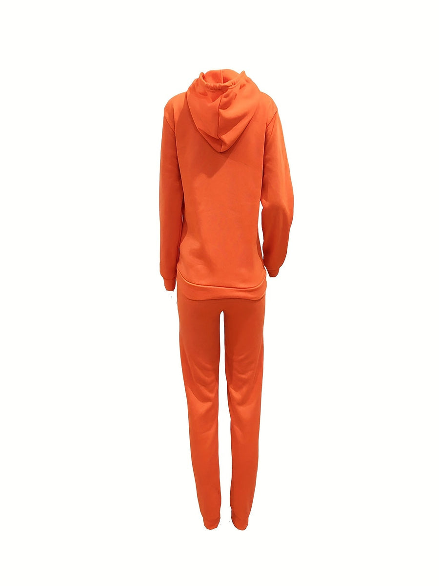 Hoodie och Mjukisbyxor Set med Texttryck – Unisex Träningsset med Huvtröja och Byxor