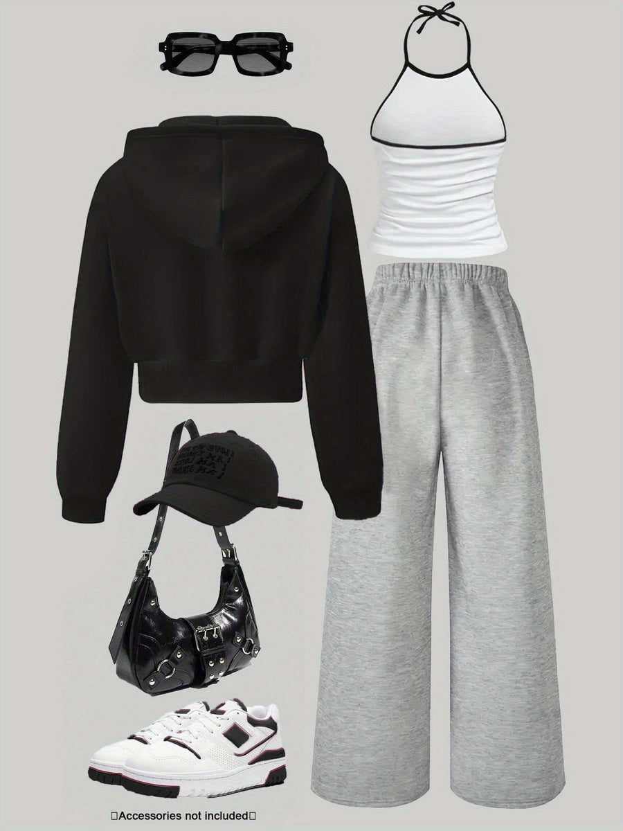 Dam Träningsset med Hoodie, Linne och Byxor, Casual Stil
