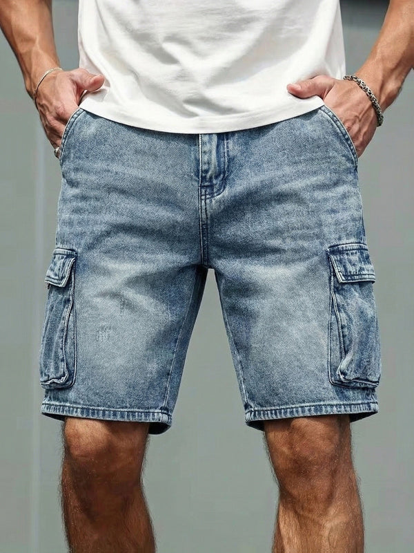 Herr Cargo Shorts i Denim – Avslappnad och Praktisk Stil för Vardagsbruk