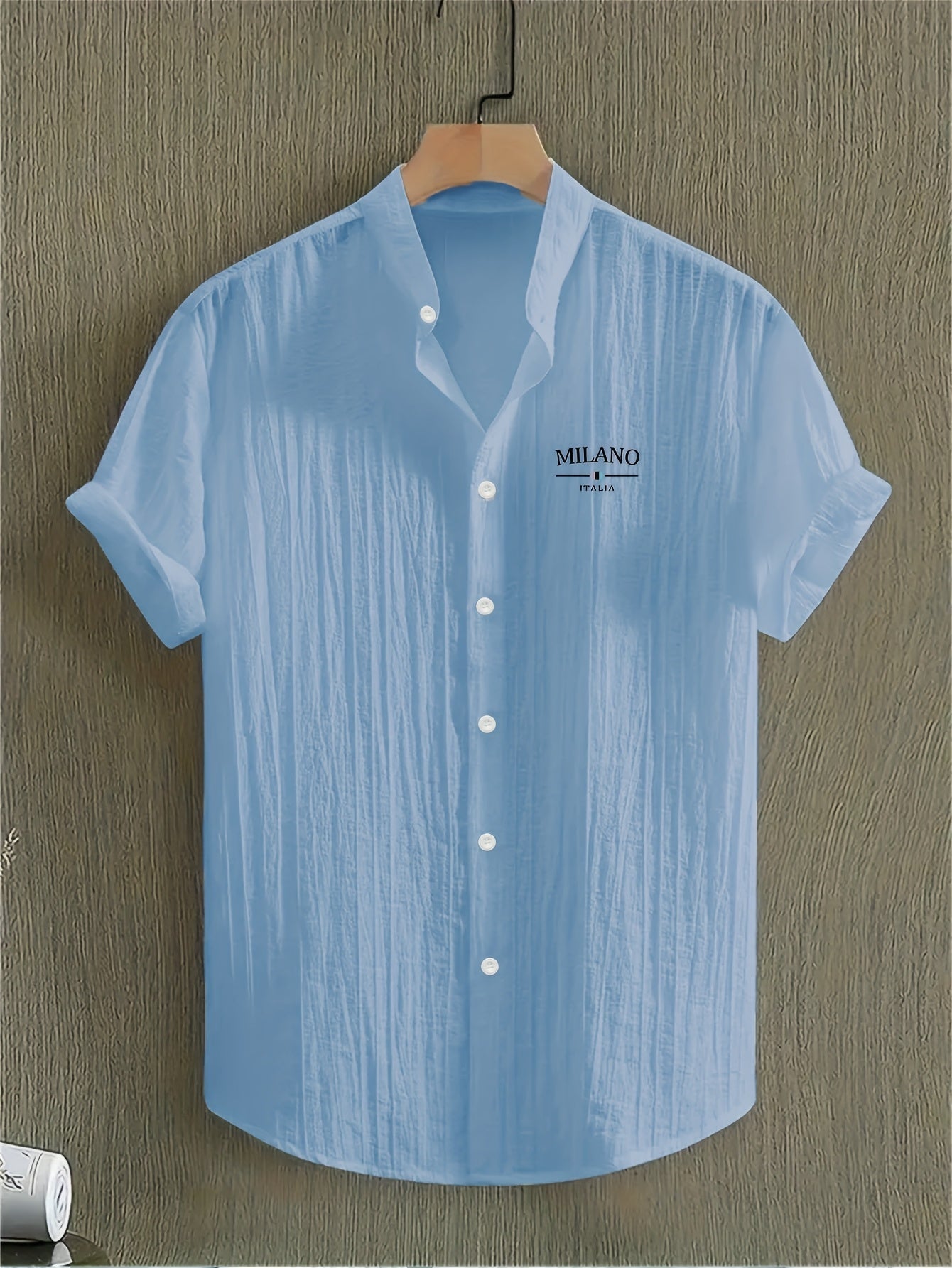 Herr Skjorta Milano Casual Med Ståkrage – Kortärmad, Elegant Sommarstil