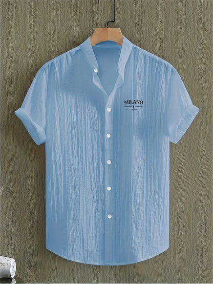 Herr Skjorta Milano Casual Med Ståkrage – Kortärmad, Elegant Sommarstil