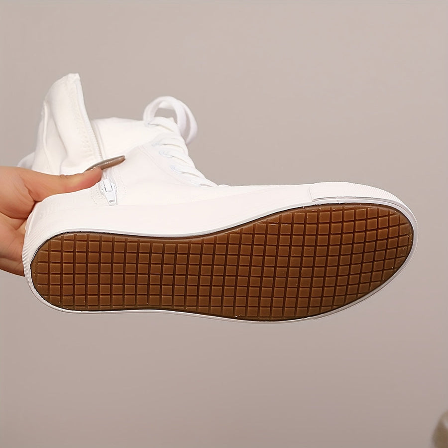 Höga sneakers i canvas med snörning och dragkedja