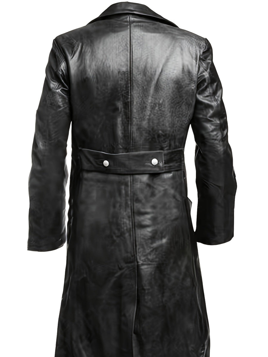 Svart lång trenchcoat för herrar med dubbelknäppning