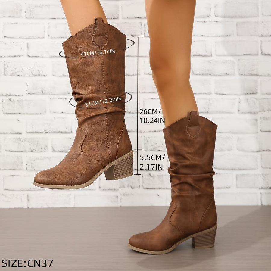 Slouchiga Cowboyboots Dam Med Mellanhög Klack Och Vid Skaft