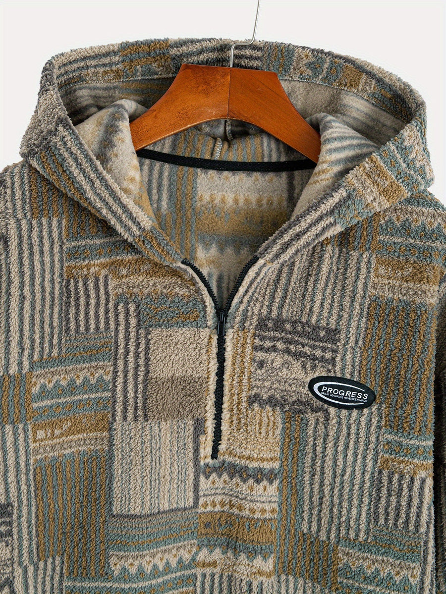 Hoodie med lapptäcksmönster och dragkedja i mjukt material