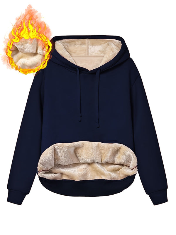 Fleecefodrad huvtröja med känguruficka och dragsko – Varm och mysig hoodie