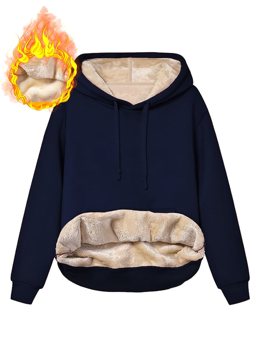 Fleecefodrad huvtröja med känguruficka och dragsko – Varm och mysig hoodie