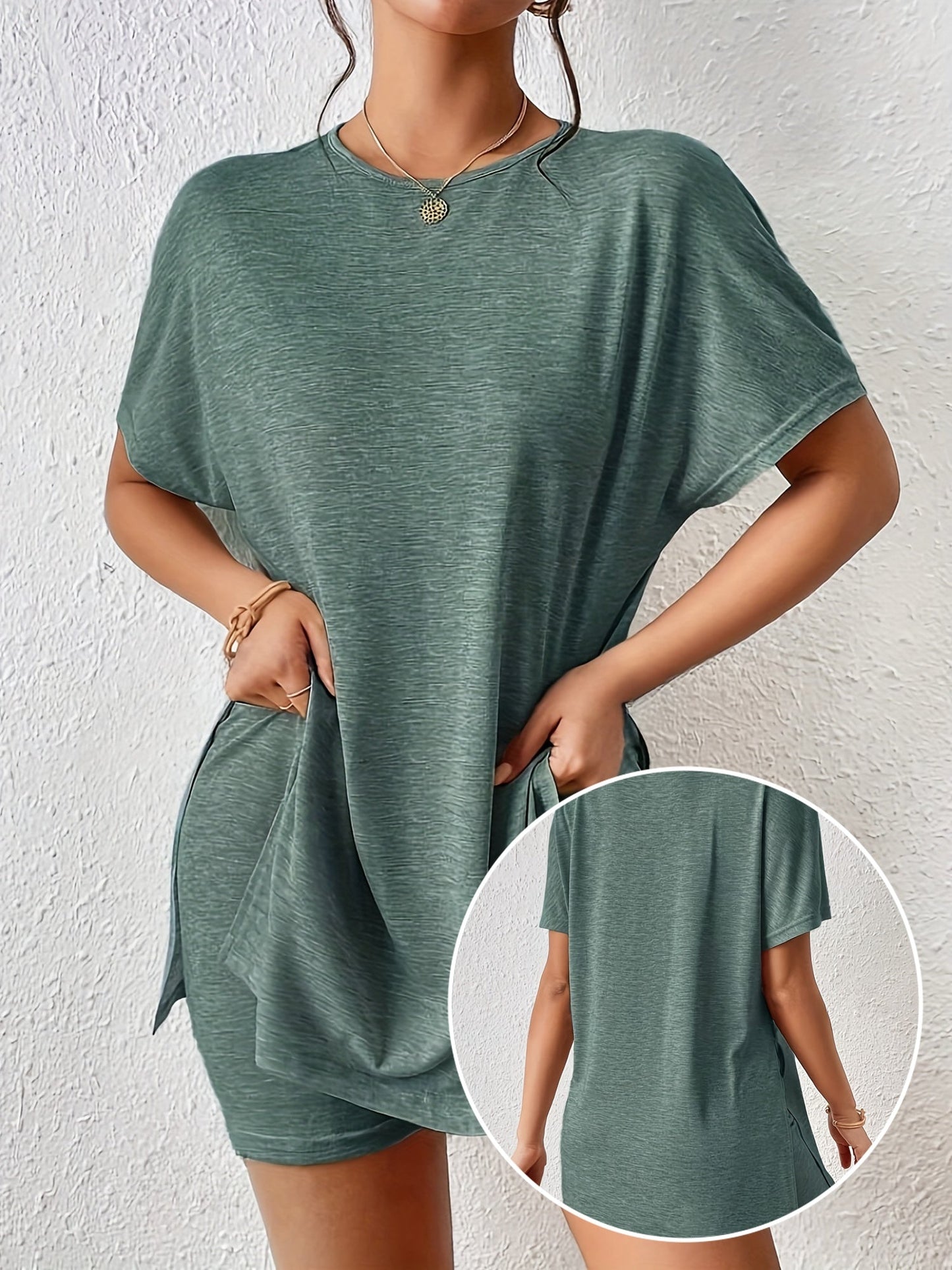 Damset Lounge Wear T-shirt och Shorts med Slits Elegant Stil