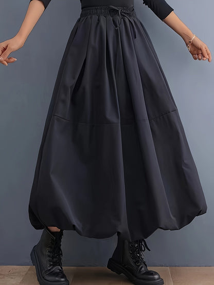 Dam Kjol Ballongmodell Med Fickor, Elegant Långkjol För Vår/Sommar