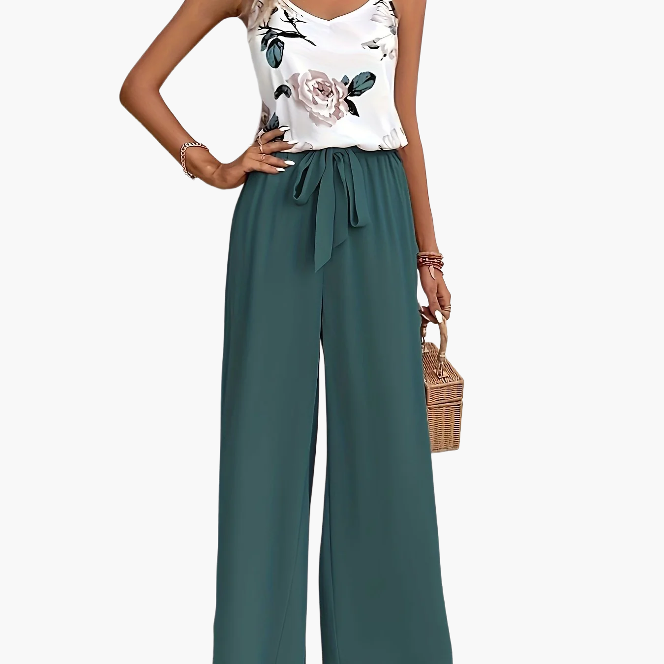 Dam Jumpsuit Elegant Blommig V-ringad Sommar Festdräkt
