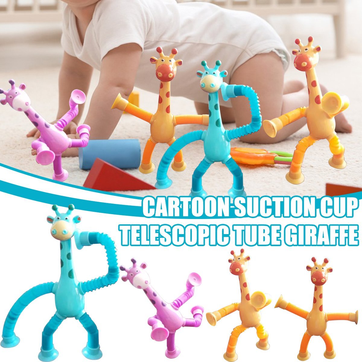 Barnleksak Giraff, Sugekopp & Teleskopisk Rör, Fidget Deformation, Pedagogisk Stressleksak