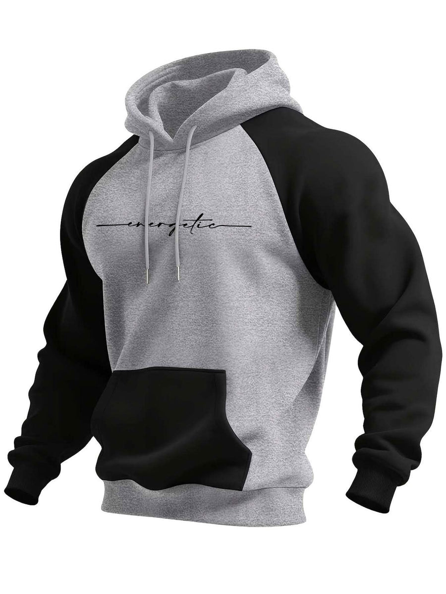 Hoodie med raglanärm och känguruficka, tvåfärgad