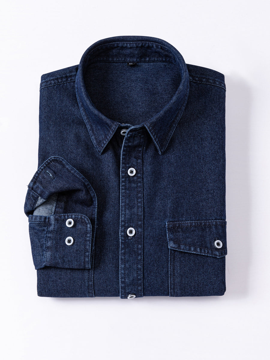 Jeansskjorta med lång ärm och bröstfickor i denimlook