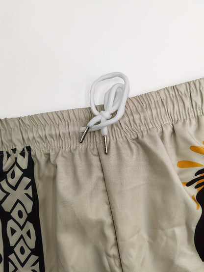Herrshorts med etniskt mönster och konstnärligt motiv – Avslappnad stil för sommar och semester