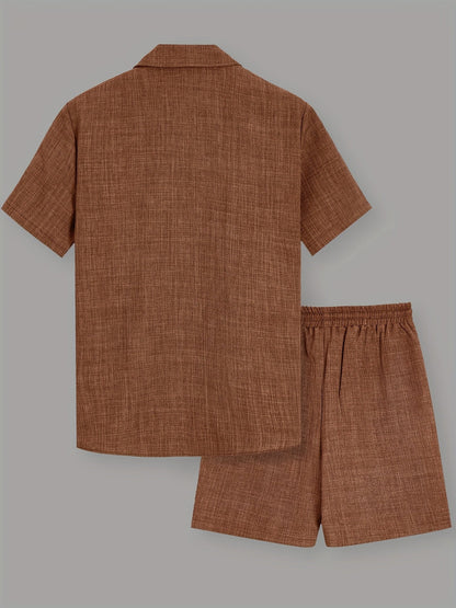 Herr Kortärmad Skjorta och Shorts Set – Avslappnad Sommarlook för Fritid och Semester