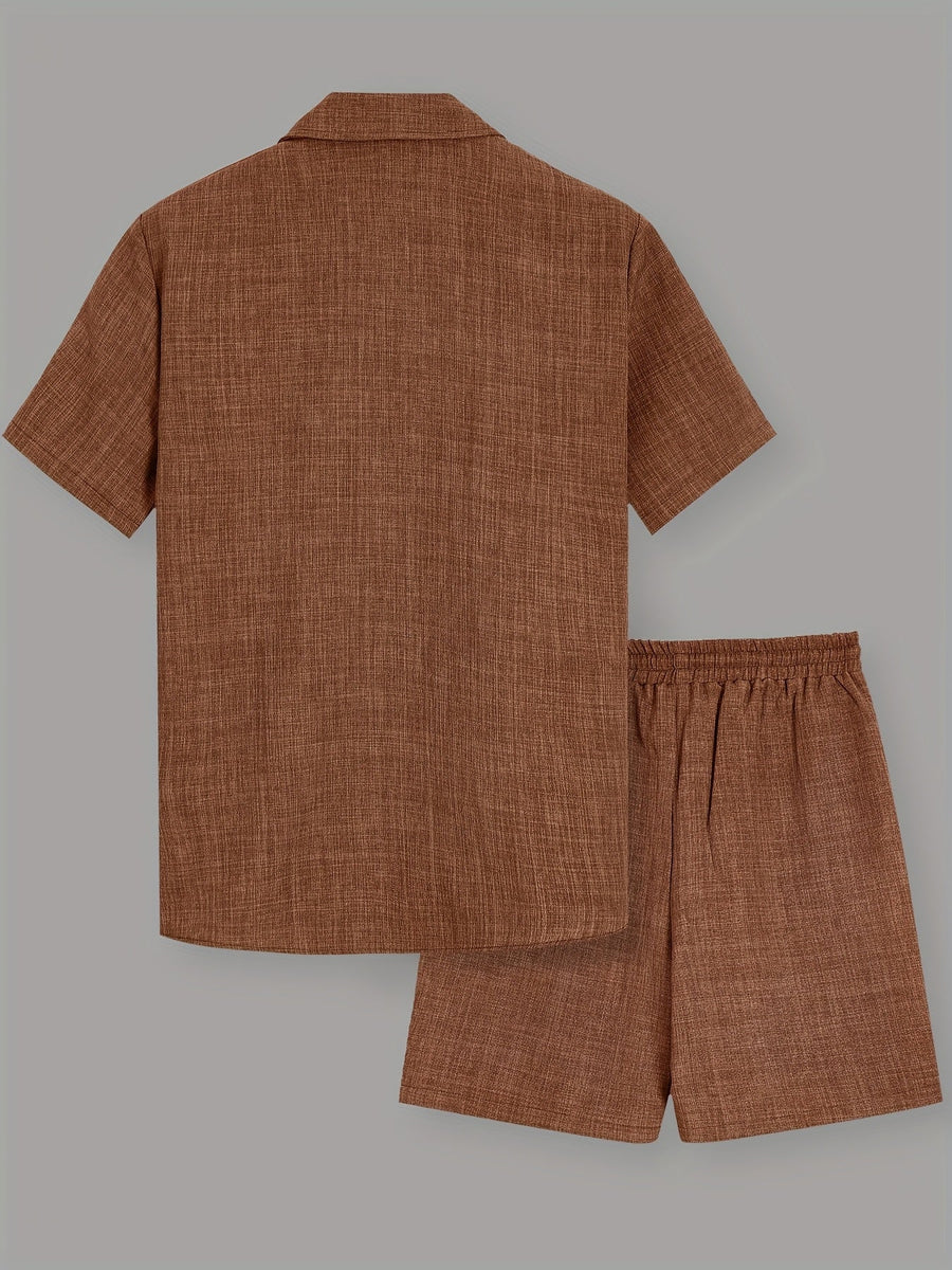 Herr Kortärmad Skjorta och Shorts Set – Avslappnad Sommarlook för Fritid och Semester