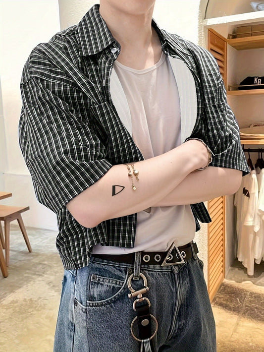 Herr Skjorta Kortärmad Rutig Avslappnad Stil för Vardagsbruk och Trendiga Outfits