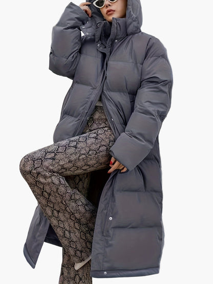 Dam Lång Pufferjacka Elegant Vinterstil Ytterplagg