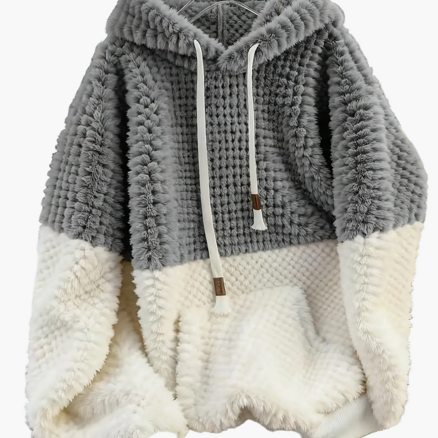 Fuskpäls Hoodietröja i Mjukt Material med Kontrastfärgade Paneler, Unisex