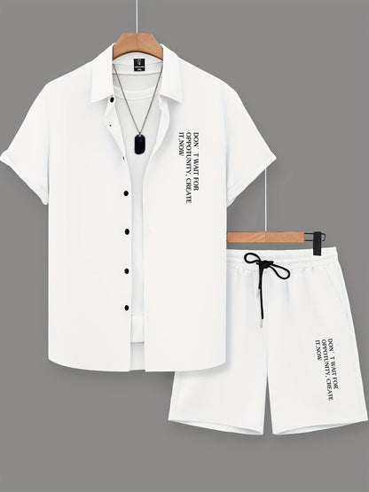 Herr Set med Kortärmad Skjorta och Shorts – Modern och Avslappnad Look med Inspirerande Text