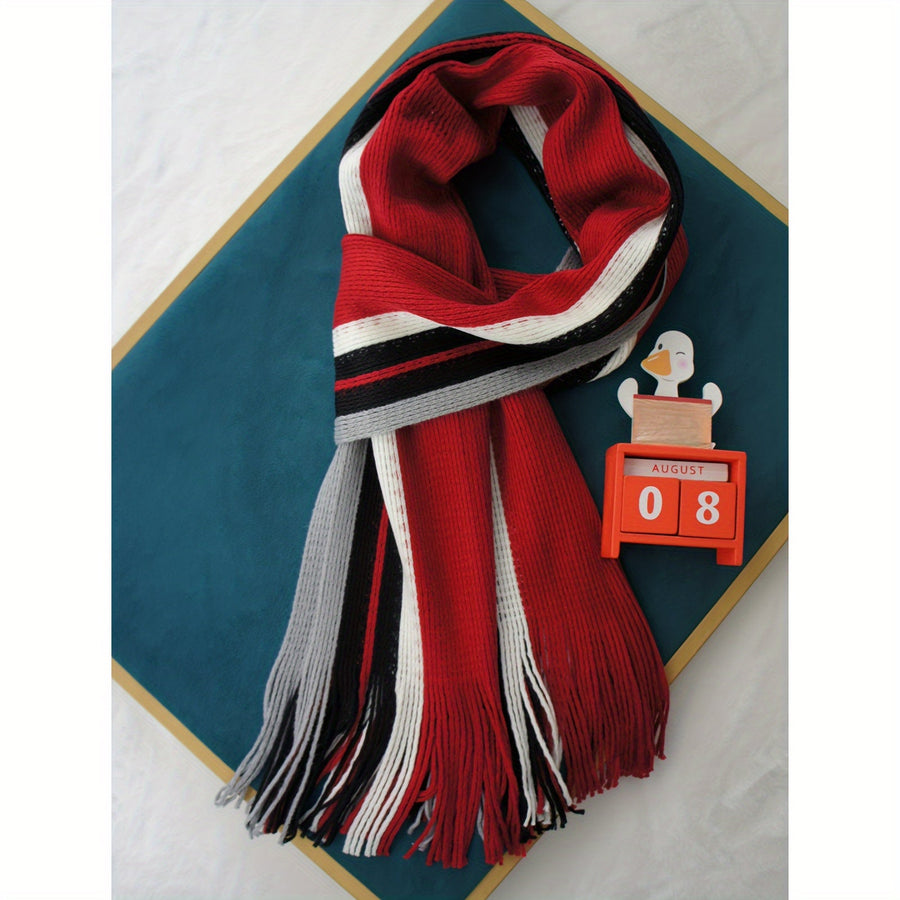 Men's Striped Fringed Color Blocked Winter Scarf
