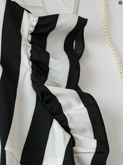 Dam Blus Elegant Randig Med Rosett Sommar Kontorsstil