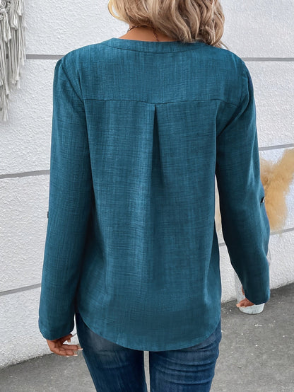 Dam Blus Vardagsstil med Enkel Fickdetalj och Knappar – Perfekt för Kontor och Fritid