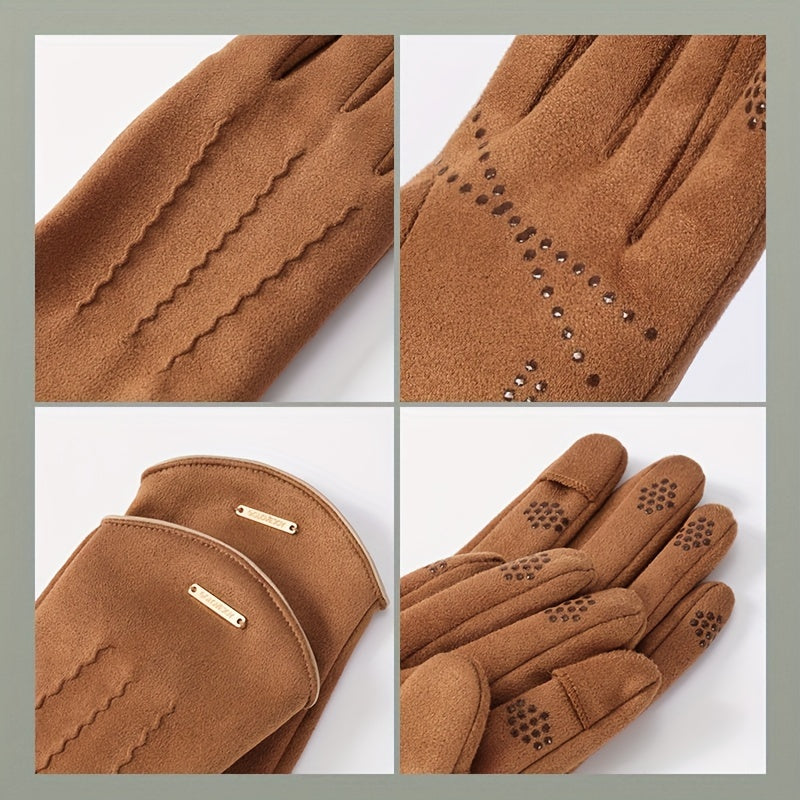 Unisex handskar i mjukt material med beröringsskärmsfingrar och prickmönster på handflatan