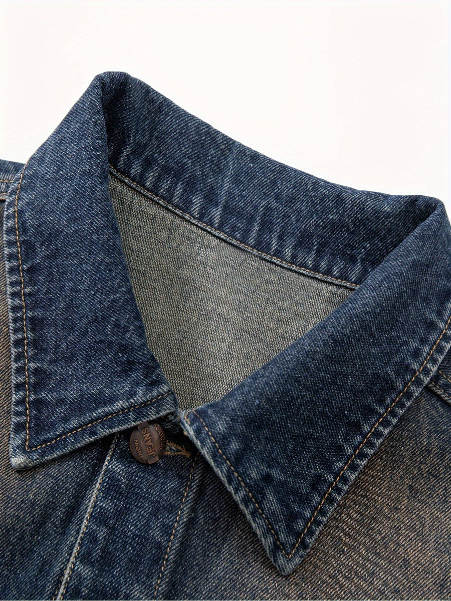 Jeansväst unisex med slitna kanter, fickor och knappar, blå denim