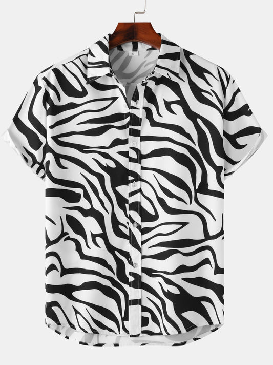 Herr Skjorta med Zebra Mönster – Kortärmad Resortskjorta för Sommar och Fritid