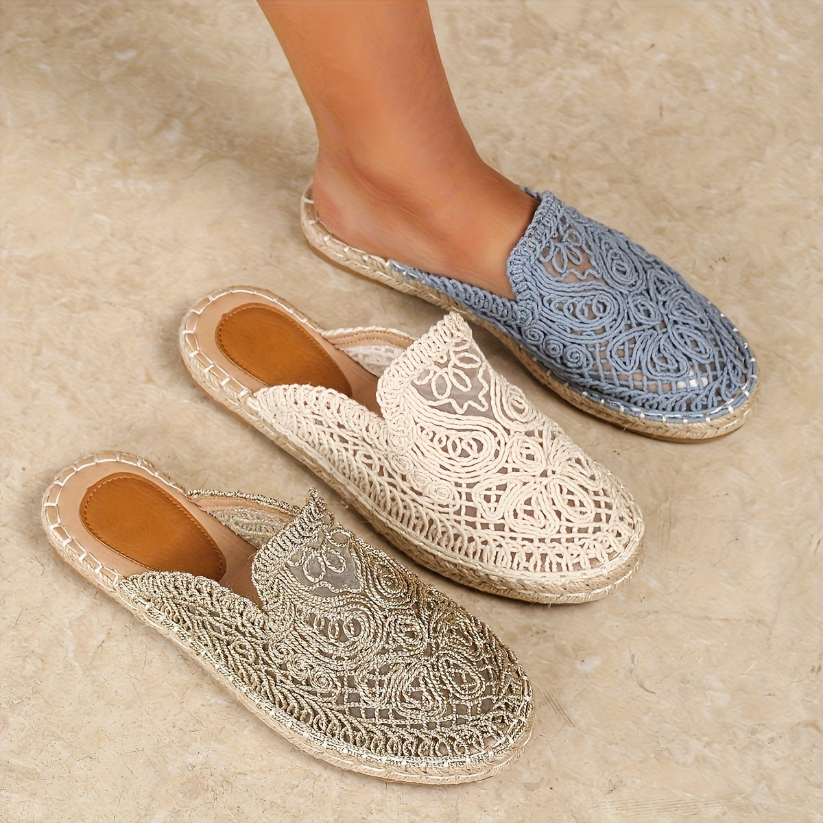 Dam Slip-in Espadriller Bohemisk Stil för Sommar och Strand