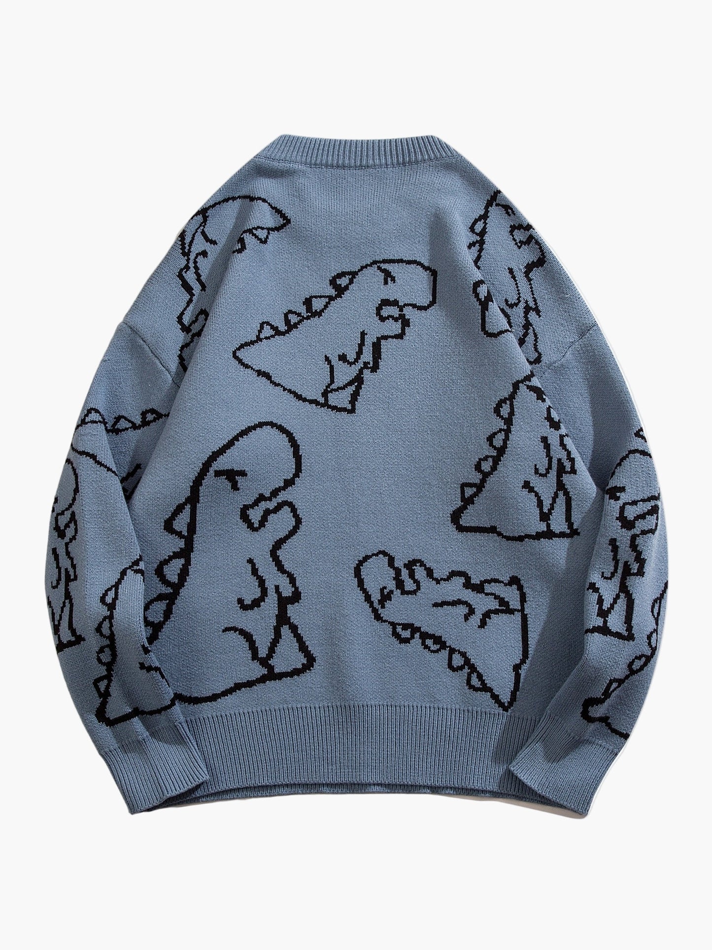 Herrtröja med tecknad dinosauriedesign, avslappnad streetwear för höst och vinter