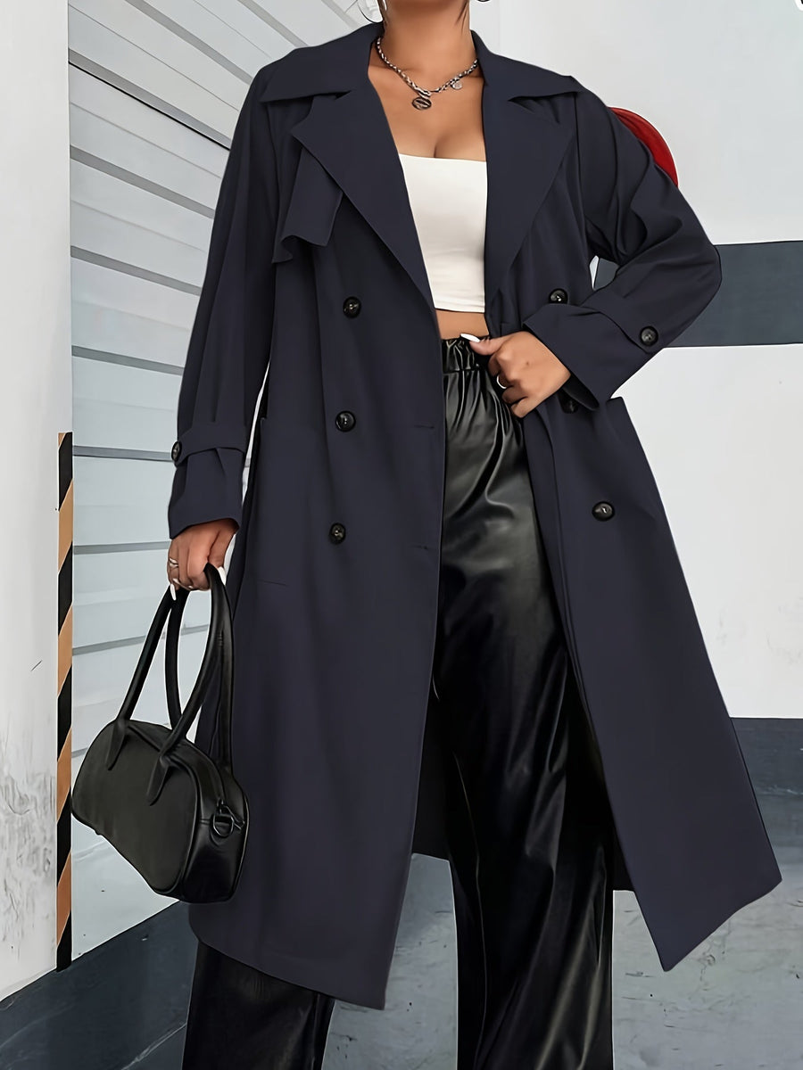 Dam Trenchcoat Lång Dobbeltknäppt med Krage och Manschetter