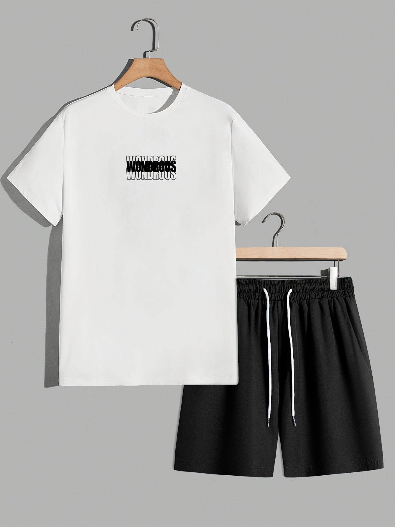 Herrset med T-shirt och Shorts, Modern Streetwear med Psykedeliskt Grafiskt Tryck, Avslappnad Passform
