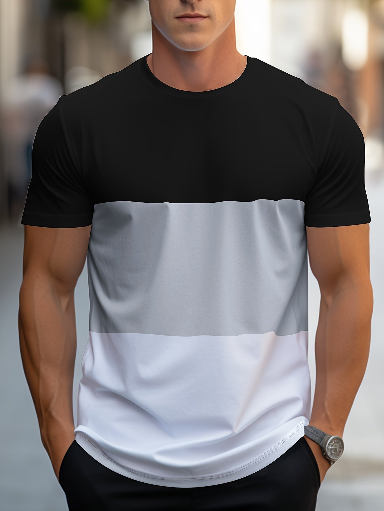 Herr T-shirt med färgblock – Modern och avslappnad stil för vardagsbruk