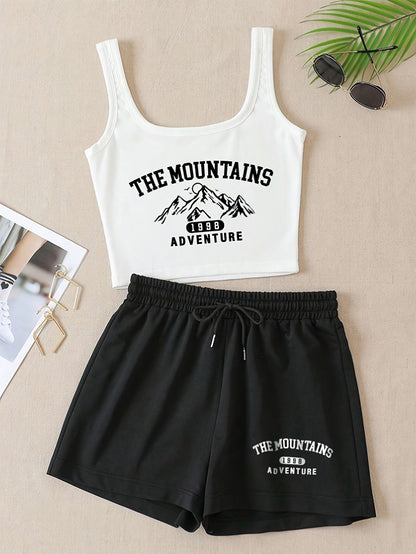 Damenset Sportigt Linne och Shorts – The Mountains Adventure – Fritid & Träning