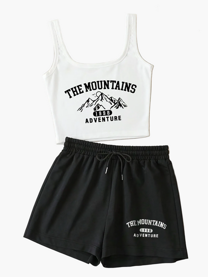 Damenset Sportigt Linne och Shorts – The Mountains Adventure – Fritid & Träning