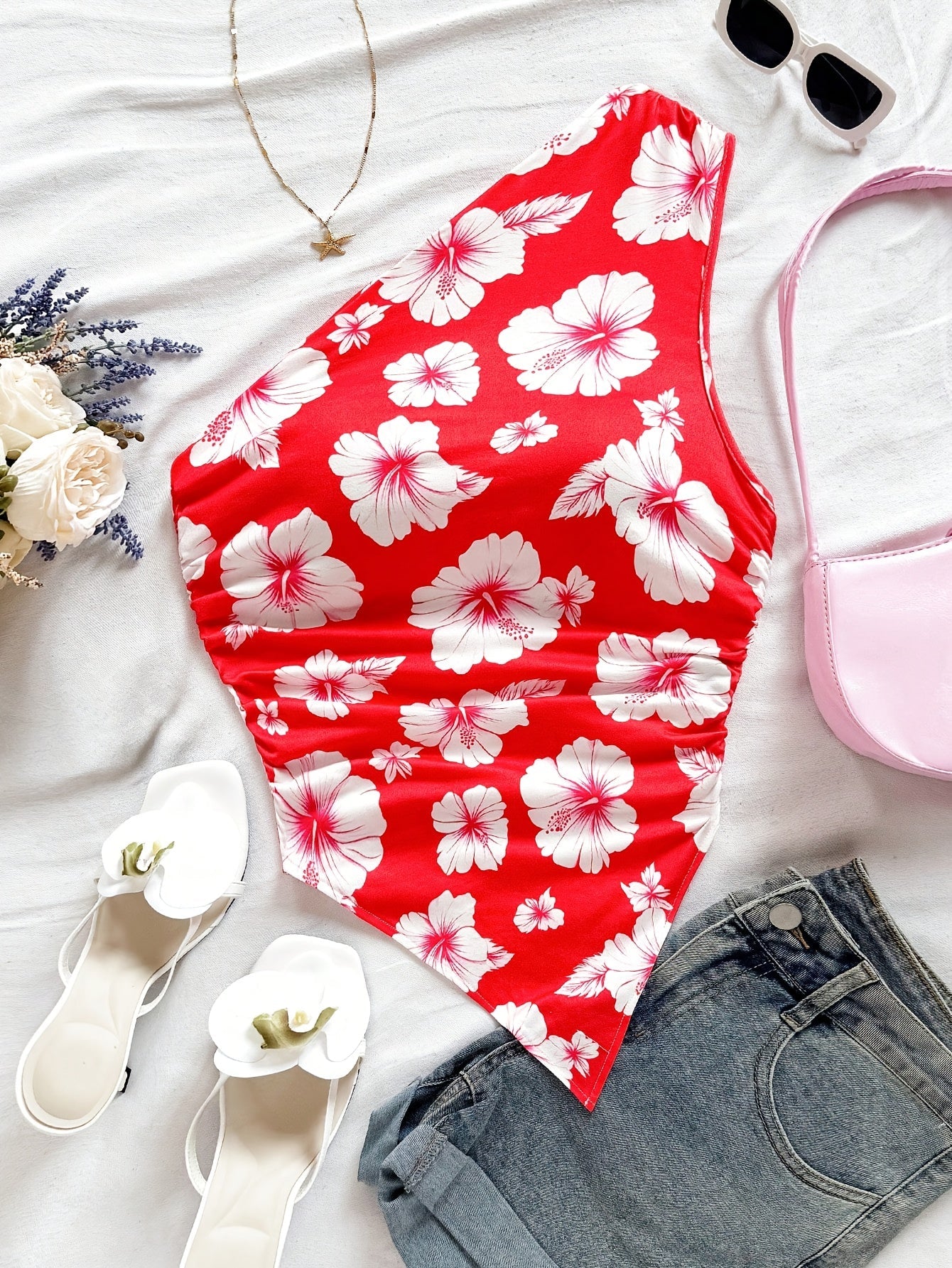 Dam Body One Shoulder Elegant Blommig Stil Perfekt för Vår och Sommar