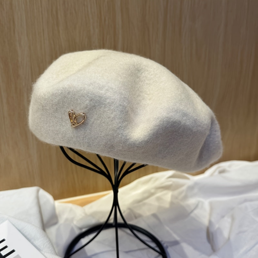 Women's Heart Charm Beret Hat