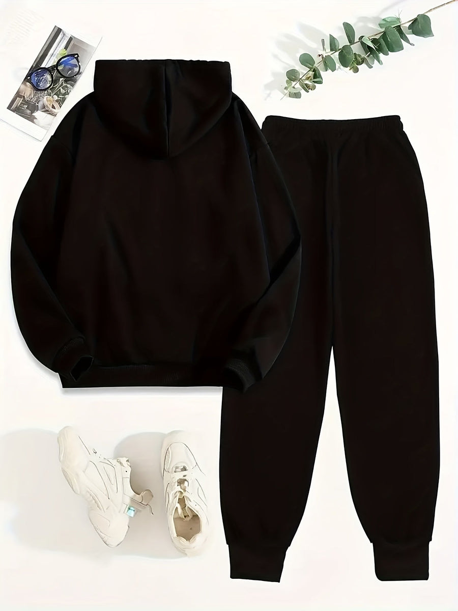 Hoodie och Mjukisbyxor Set med Texttryck – Unisex Träningsset med Huvtröja och Byxor