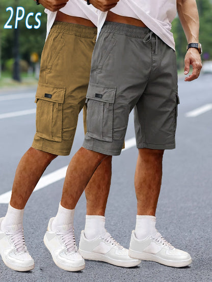 Herrarnas 2-pack avslappnade cargoshorts för utomhus och vardag